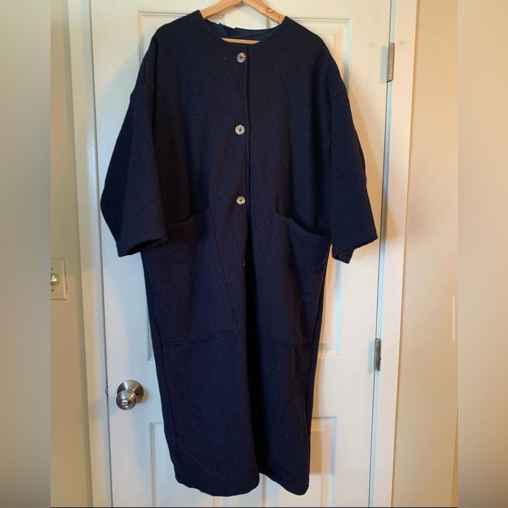 Worker’s Nobility Wool Big Pocket Coat in Navy - O/S One Size